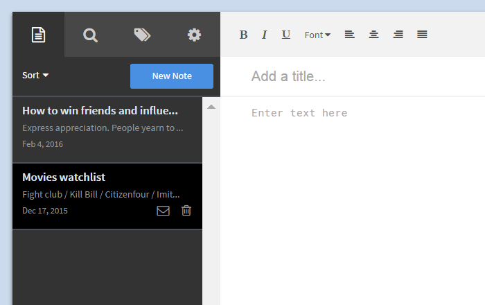 Note-taking app interface screenshot